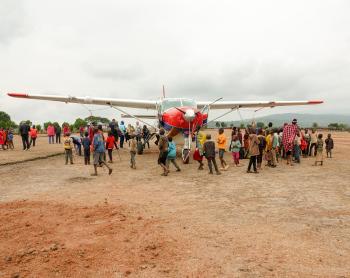 Children came to meet the plane at the Enairebuk airstrip.       