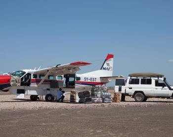 Offloading essential supplies at North Horr airstrip   