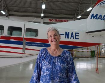 Rebecca Stuart in the hanger