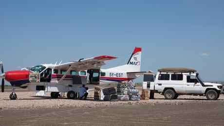 Offloading essential supplies at North Horr airstrip   