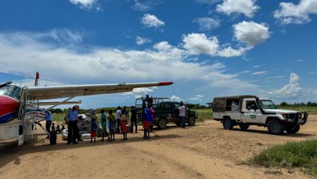 Offloading of essential supplies at Illeret airstrip ~Photo credit: Sam Baguma