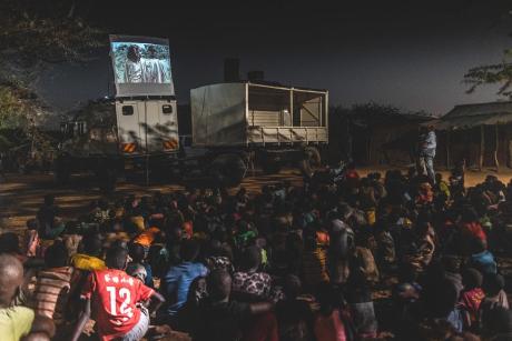 Teaching the word of God by showing the Jesus Film in Turkana County.