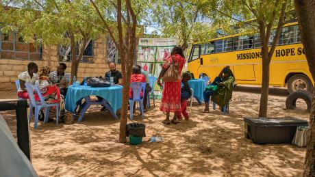 Dr Federico assessing children at the Lodwar mobile clinic.