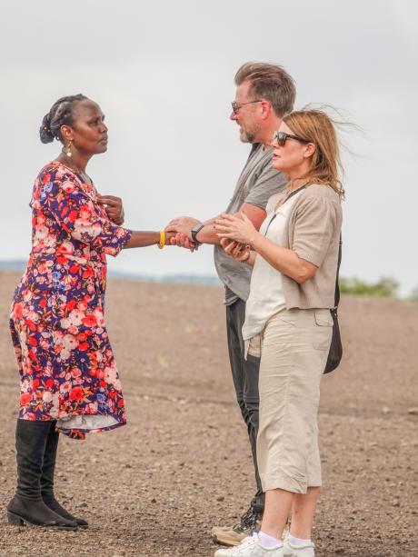 Noella says her goodbyes to Rachel and Soren at Kargi airstrip as they prepare for their flight back to Nairobi.