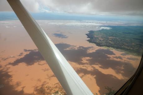 An aerial view of  the flooded Chalbi Desert